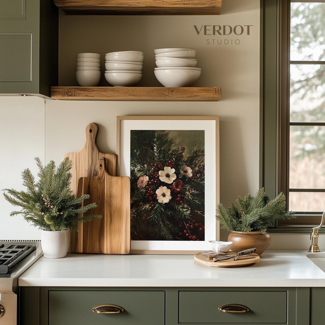 Winter Flower Painting Christmas Print, Vintage Holiday - Image 3