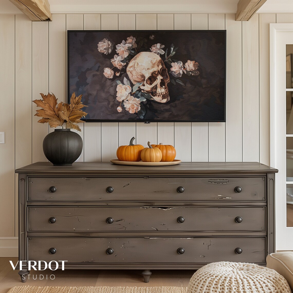 Vintage Halloween Victorian Skull Flowers Art Print - Image 2