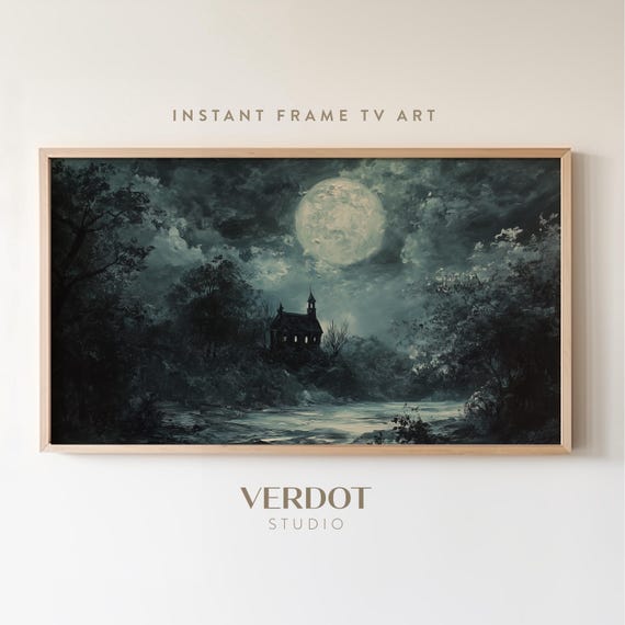 Haunted House Halloween Art Print, Vintage Church Landscape