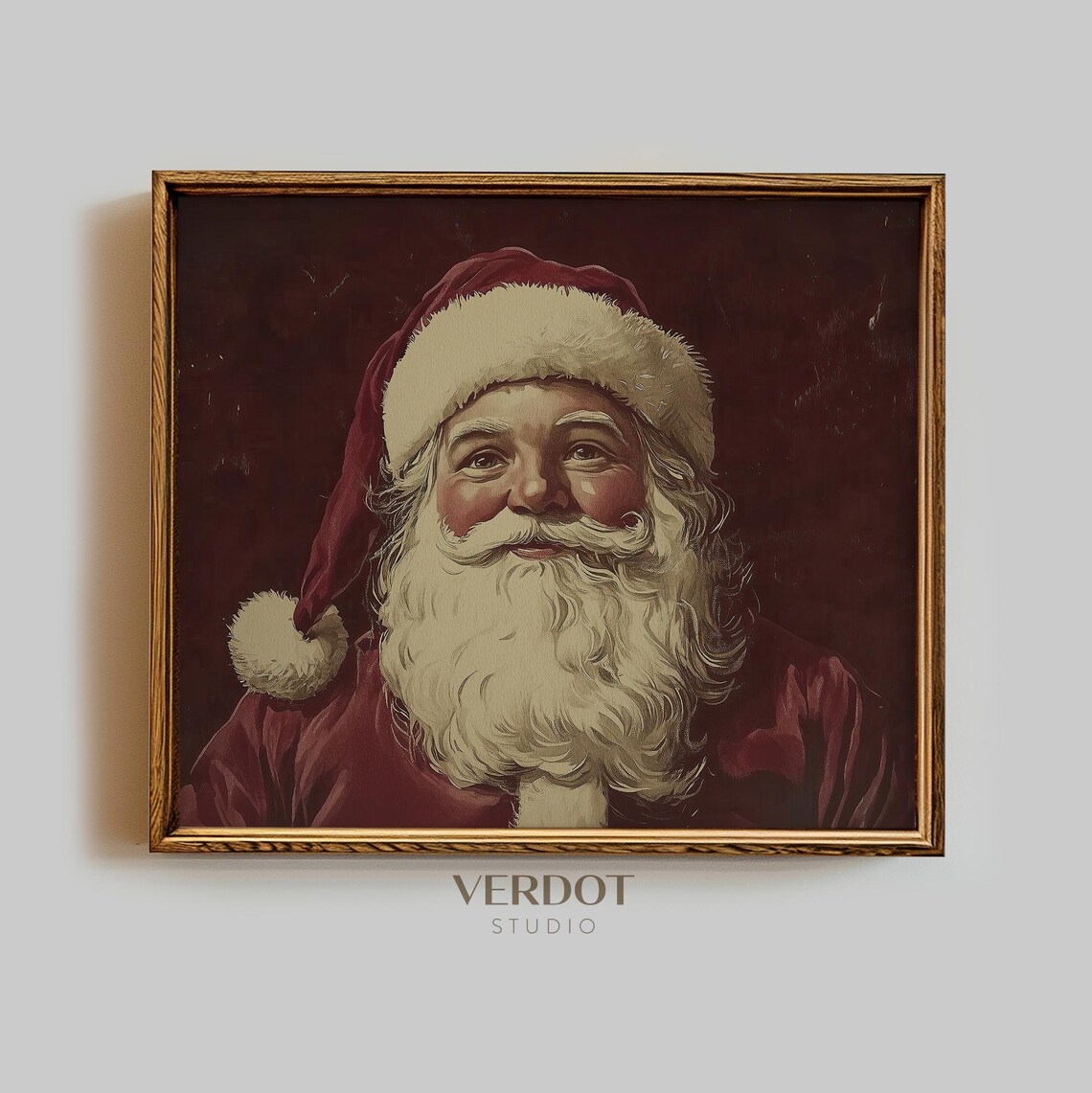 Burgundy Santa Painting Christmas Poster, Holiday Decor