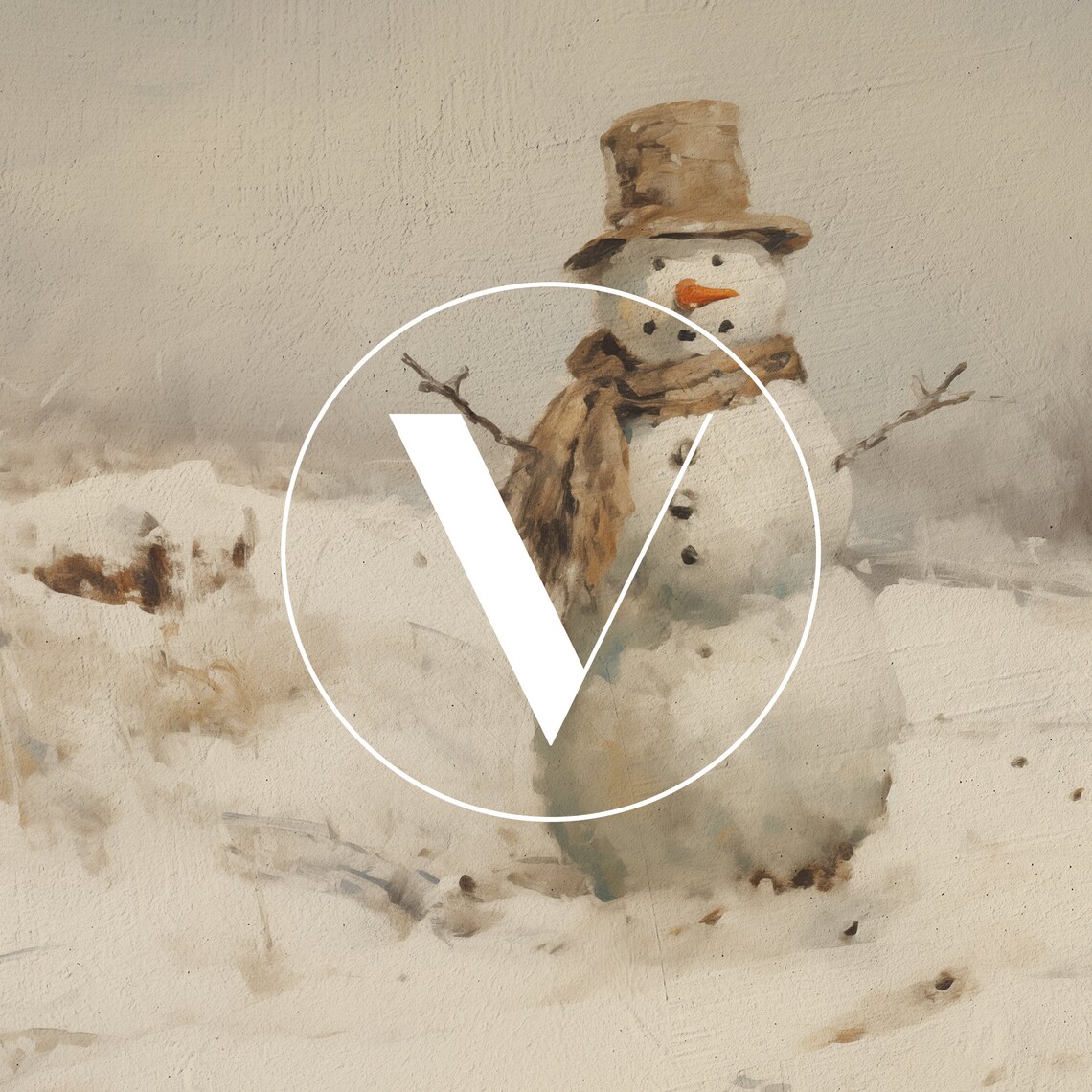 Vintage Snowman Painting, Neutral Christmas Wall Art - Image 3