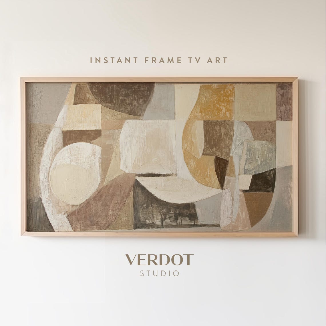 Rustic Abstract Painting Frame Tv Art Neutral Geometric Shape Screensaver Earthy Modern Abstract Tv Tv25012