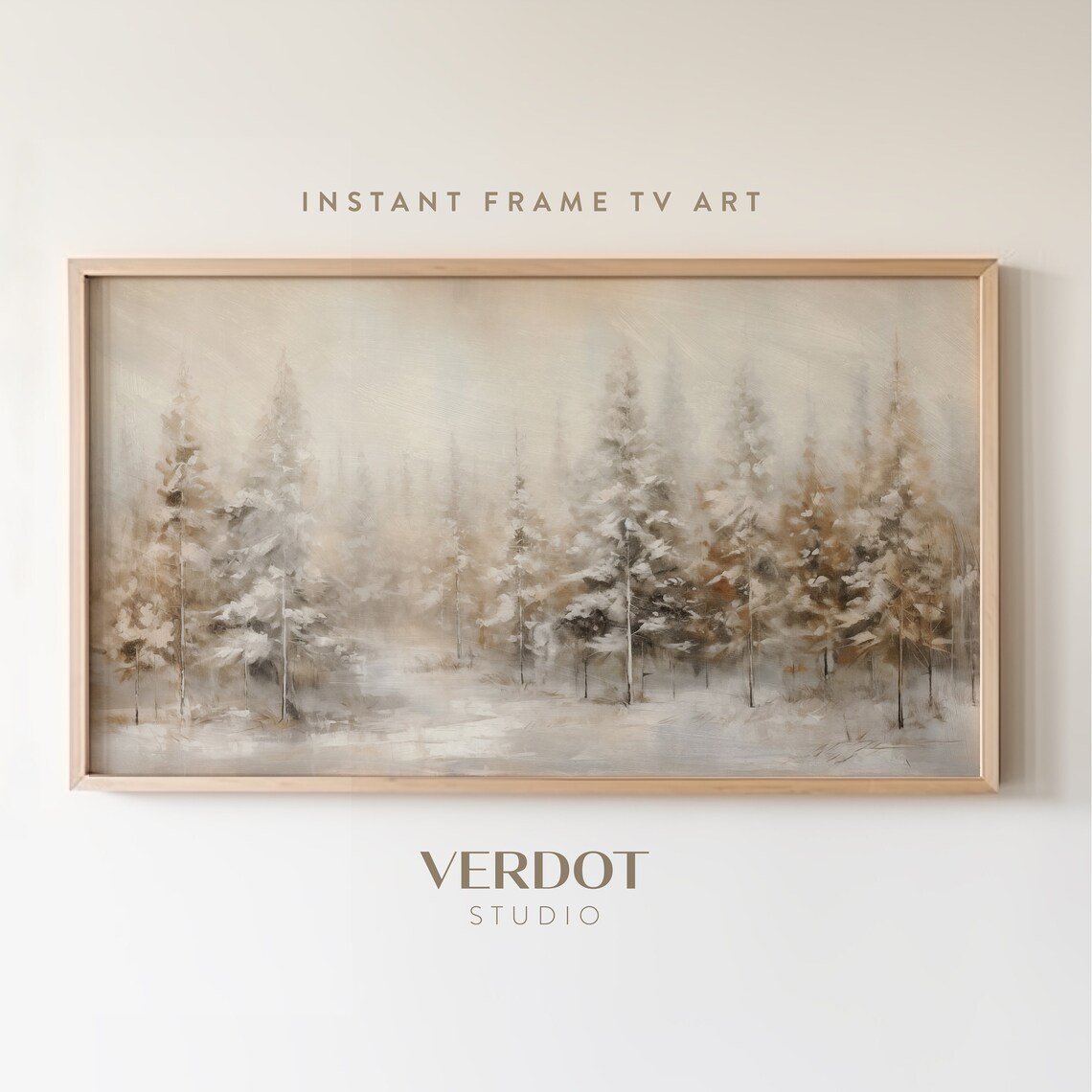 Golden Christmas Trees Art Print, Neutral Holiday Forest