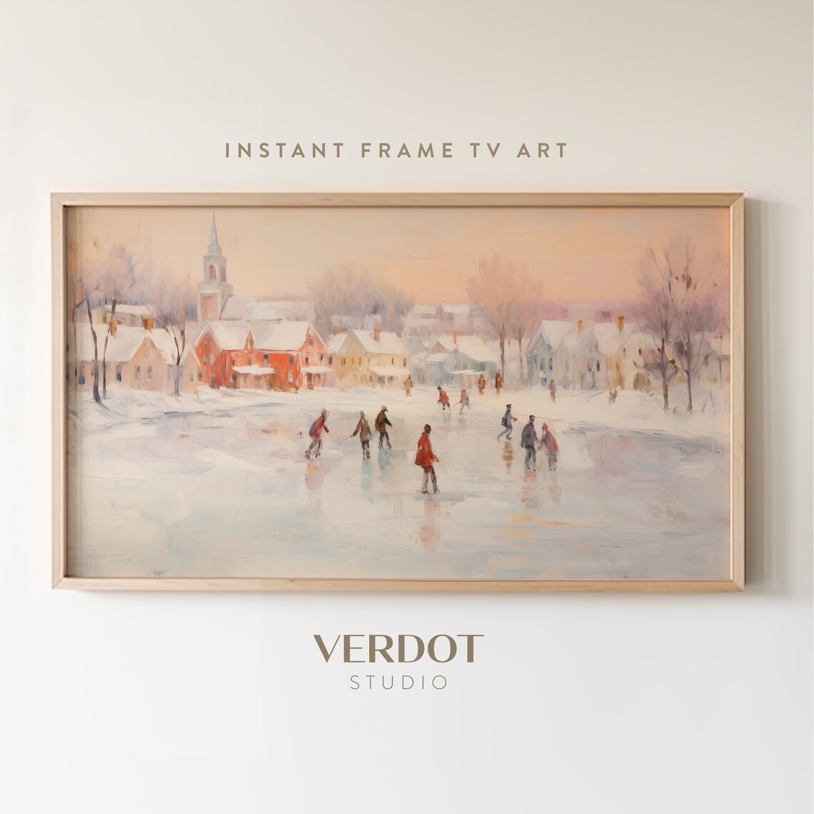 Vintage Style Christmas Ice Skater Village, Art Print