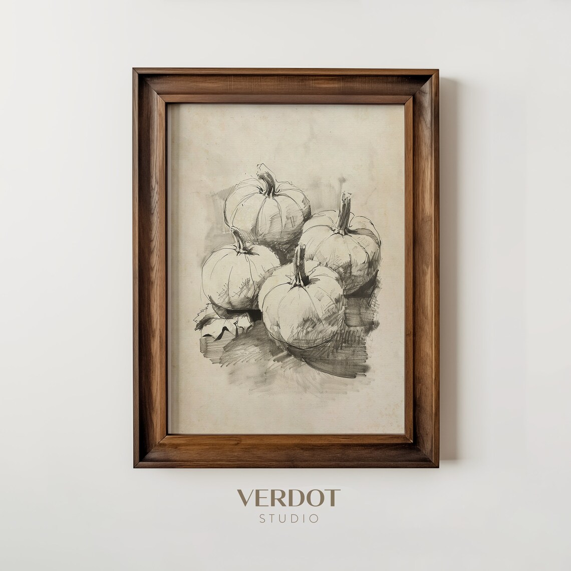 Pumpkin Sketch Charcoal Drawing Four Pumpkins Still Life Neutral Art Print - Image 3