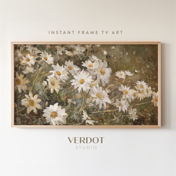 Daisy Flower Garden Painting, Rustic Cottagecore Decor