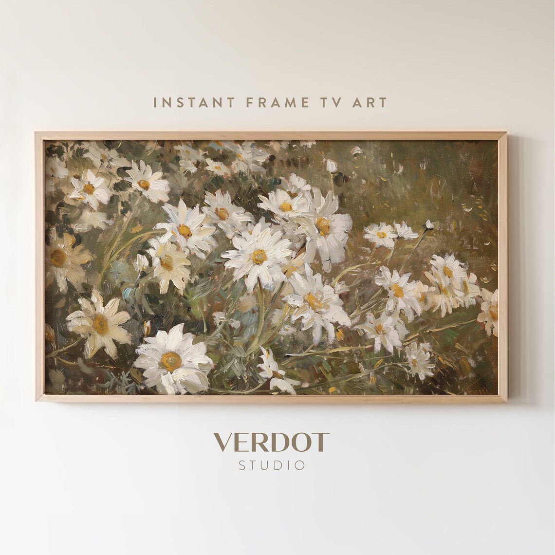 Daisy Flower Garden Painting, Rustic Cottagecore Decor