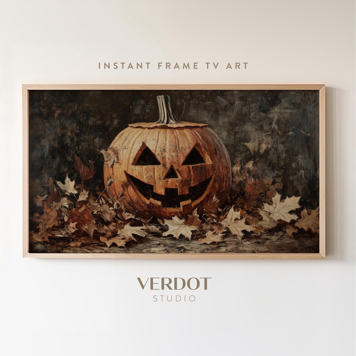 Halloween Pumpkin Frame Art Print, Dark Moody Jack O' Lantern