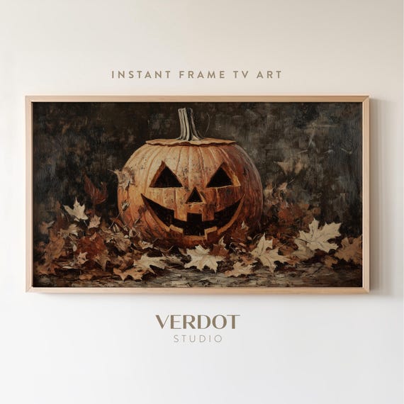 Halloween Pumpkin Frame Art Print, Dark Moody Jack O' Lantern