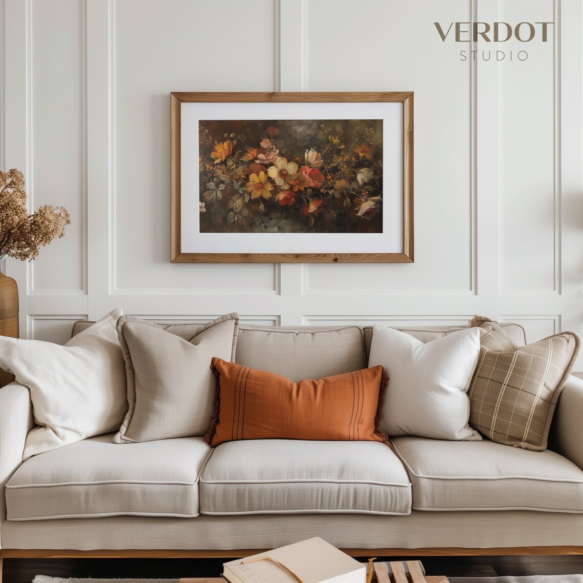 Moody Fall Floral Painting Dark Autumn Wildflowers Gold Pink Art Print - Image 2