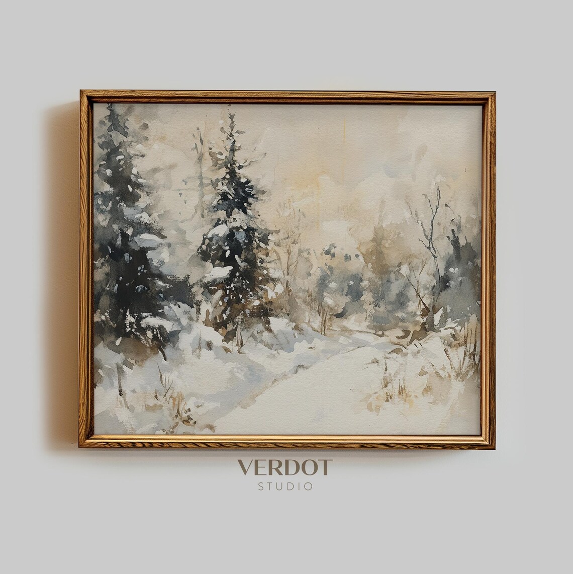 Snowy Winter Landscape Painting Print, Vintage Christmas