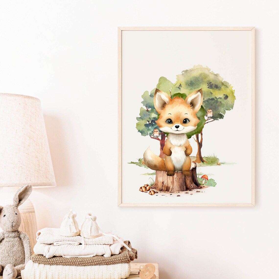 Baby Fox Tree Stump Watercolor Woodland Nursery Animal Poster - Image 6