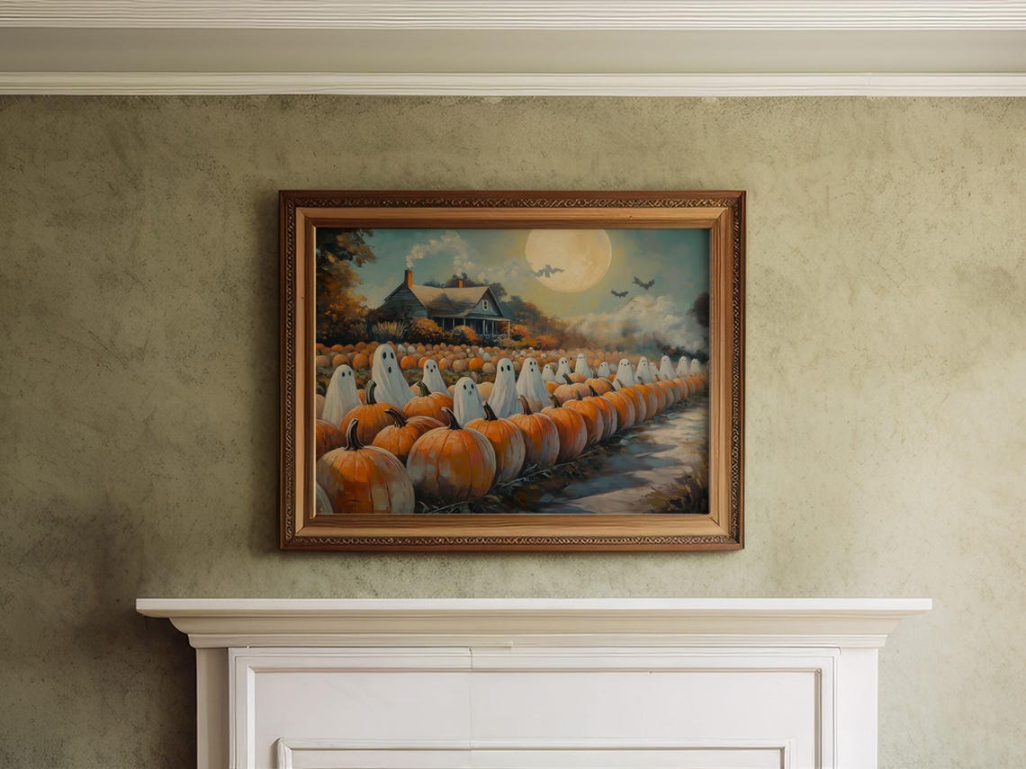 Cute Sheet Ghosts Pumpkin Patch Farmhouse Halloween Art Print - Image 7