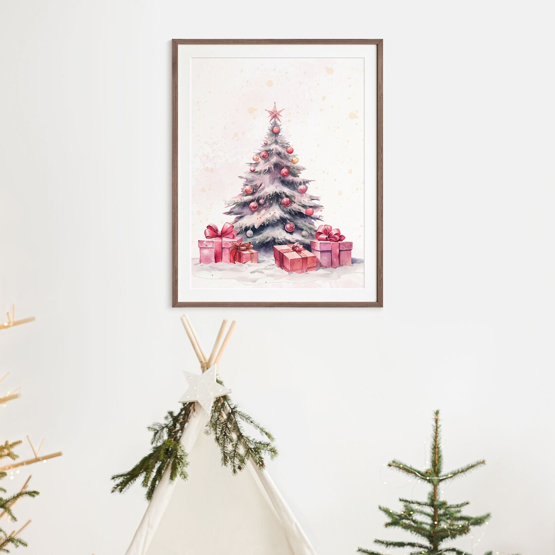 Blush Pink Christmas Tree Watercolor Ornaments Gifts Wall Poster - Image 8