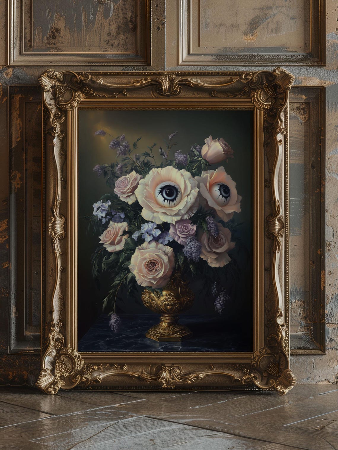 Blush Eyeball Roses Bouquet Spooky Gothic Halloween Art Print - Image 4