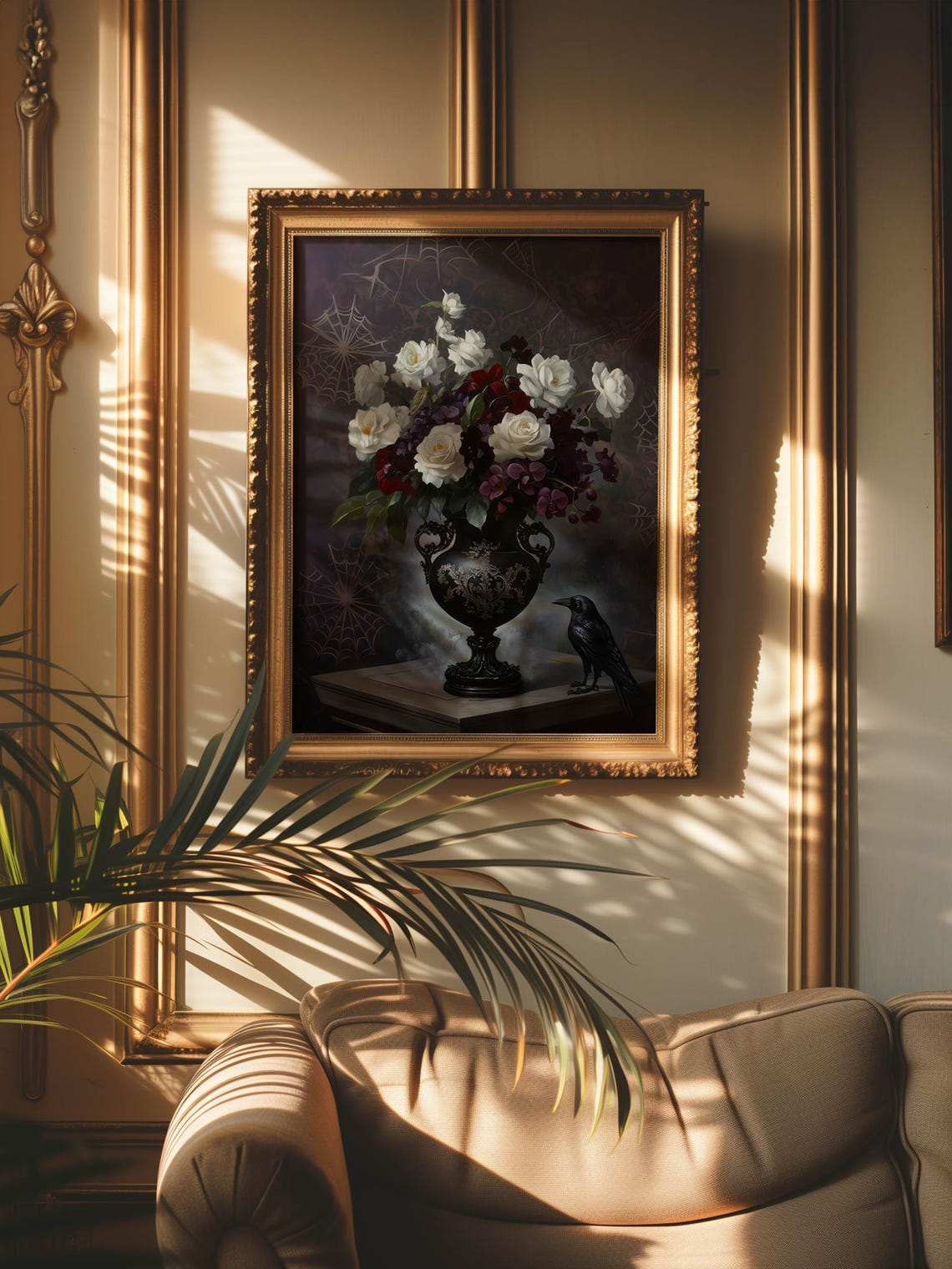 Moody Rose Bouquet Crow Black Urn Gothic Dark Academia Poster - Image 5