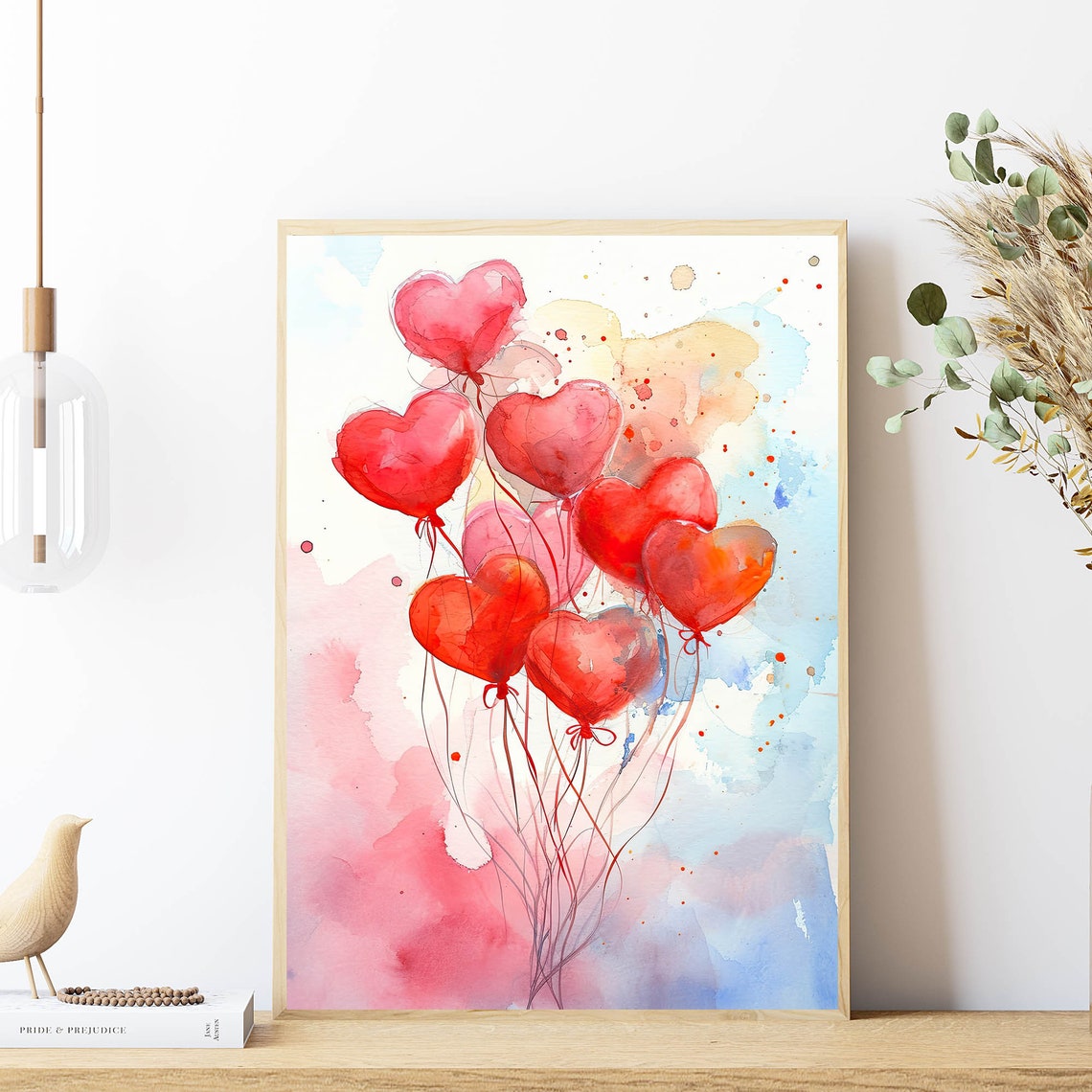 Red Heart Balloons Watercolor Valentine Day Love Wall Poster - Image 4