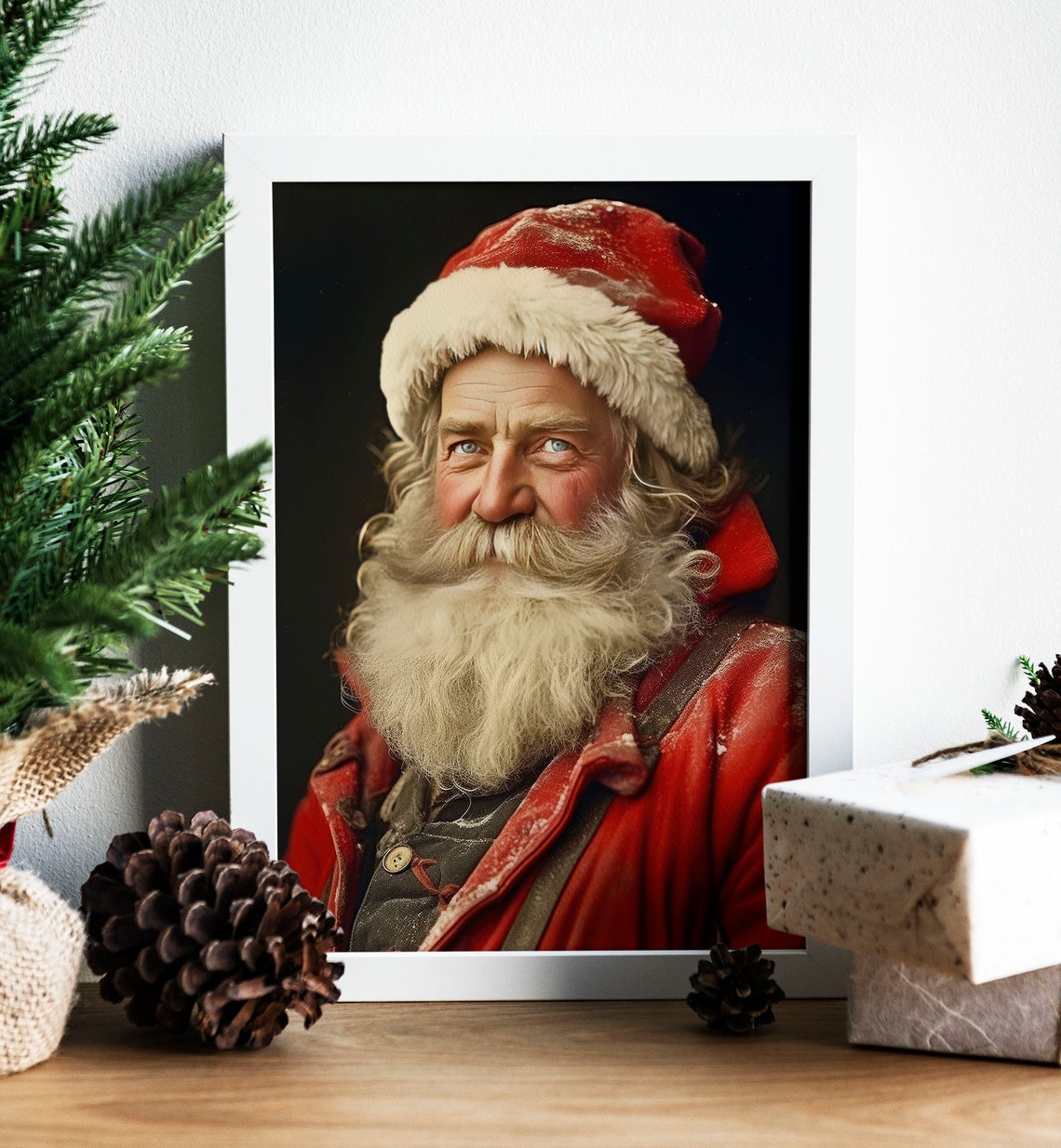 Santa Claus Red Suit Portrait Dark Background Vintage Christmas Poster - Image 5