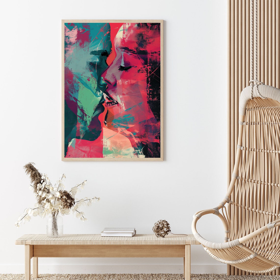 Kissing Couple Abstract Graffiti Pop Art Portrait Wall Print - Image 3