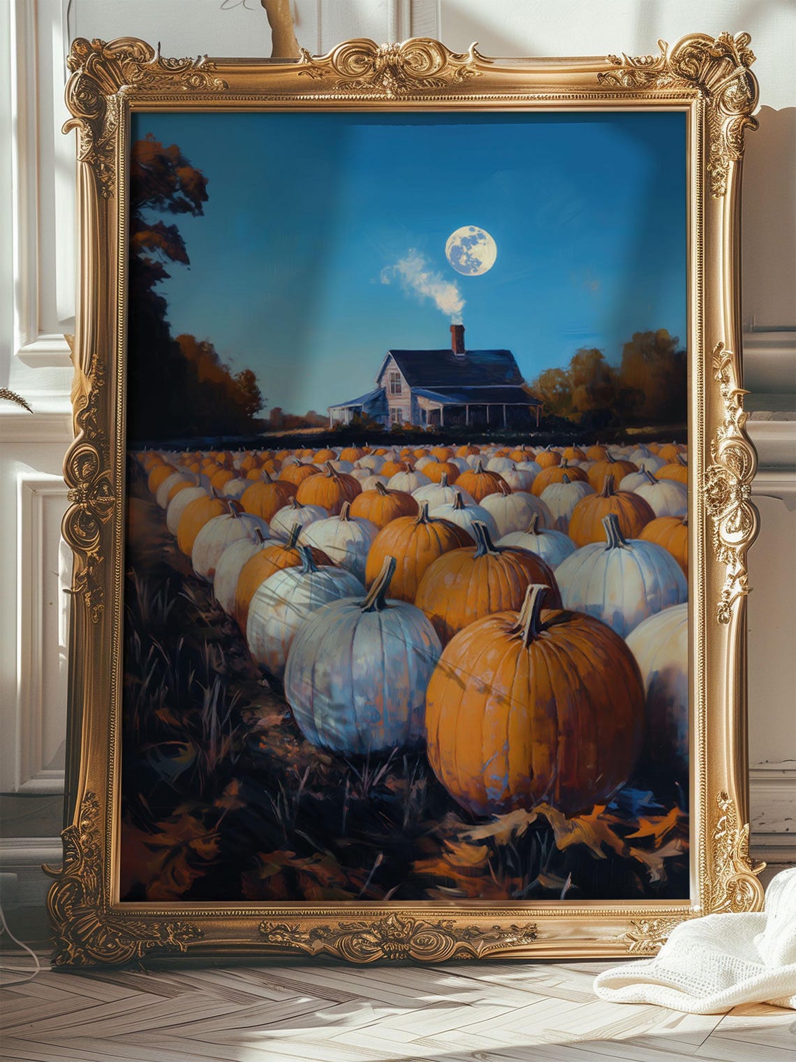 Spooky Pumpkin Patch Farmhouse Full Moon Fall Harvest Art Poster - Image 7