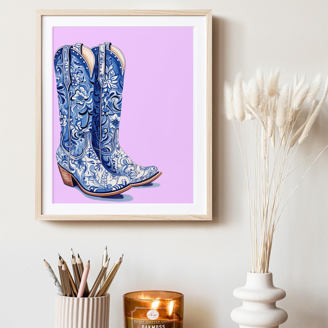 Western Cowgirl Blue Boots Art Print Preppy Blue Boots Print Cowgirl Decor Coastal Cowgirl Art Cowboy Boots Drawing West02 - Image 3