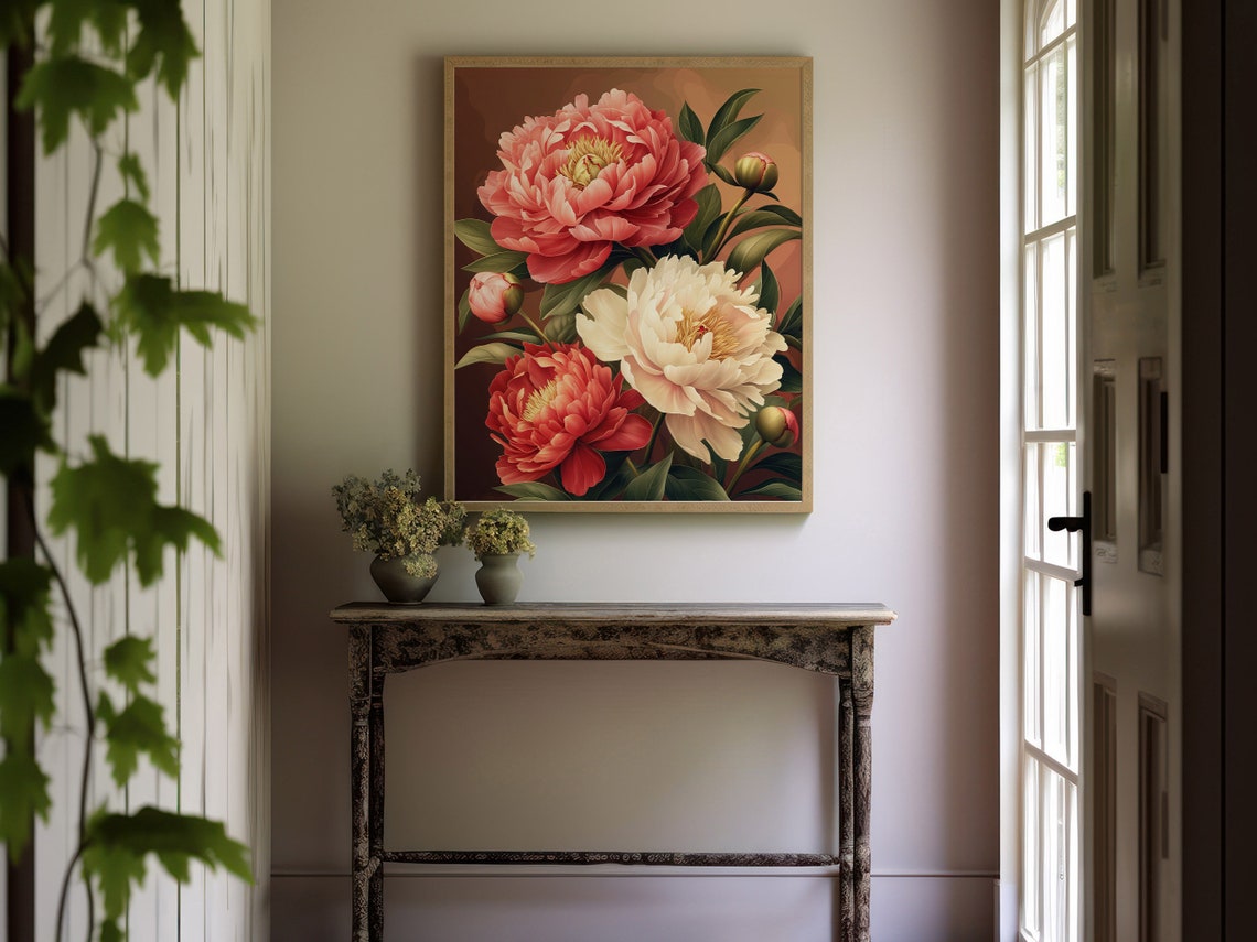 Peony Blooms Buds Warm Copper Background Vintage Botanical Poster - Image 8