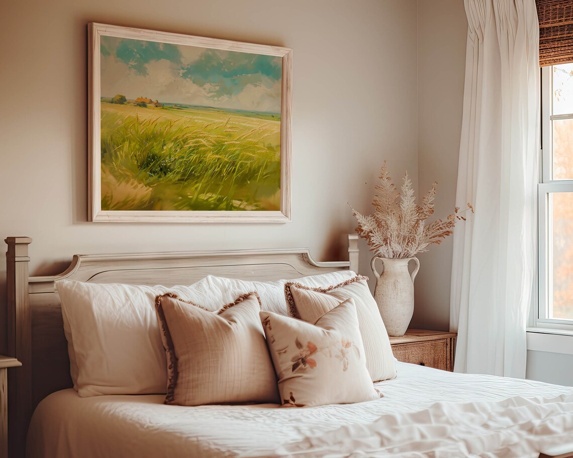 Golden Wheat Field Farmhouse Impressionist Oil Painting Country View Poster - Image 6
