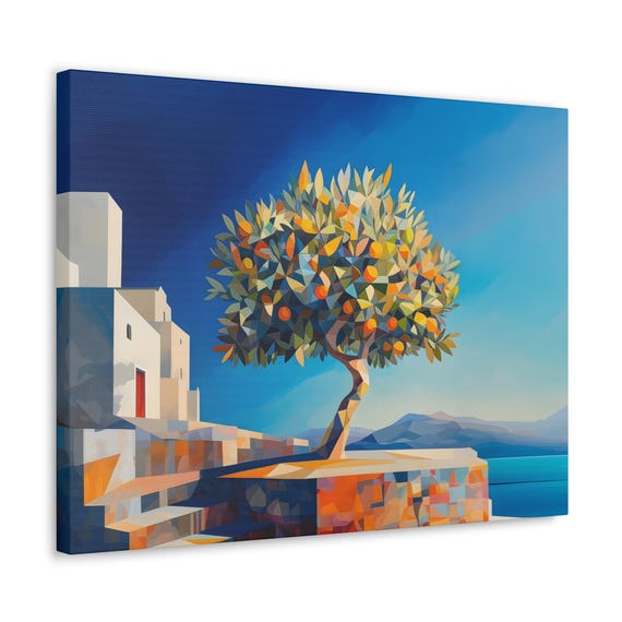 Olive Tree Abstract Blue Sky Print Evening Landscape Modern Painting Fantasy Nature Rustic Wall Print Airbnb Art Wall Decor