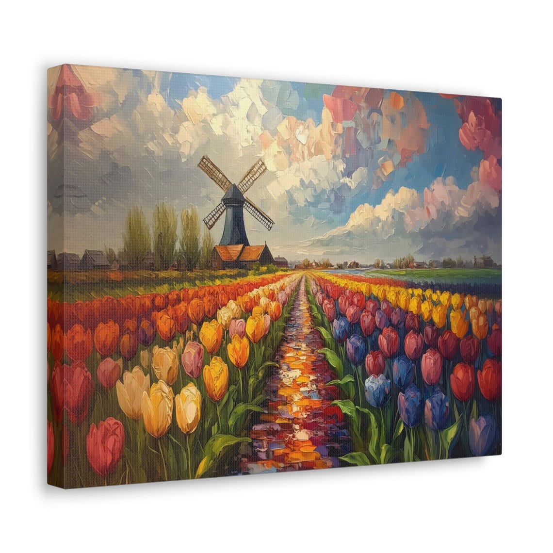 Tulip Row Windmill Painterly Bloom Field Spring Countryside Poster - Image 2