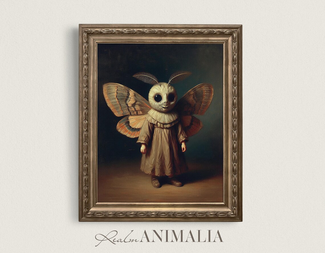 Child In Moth Costume Vintage Dark Whimsical Halloween Portrait Print