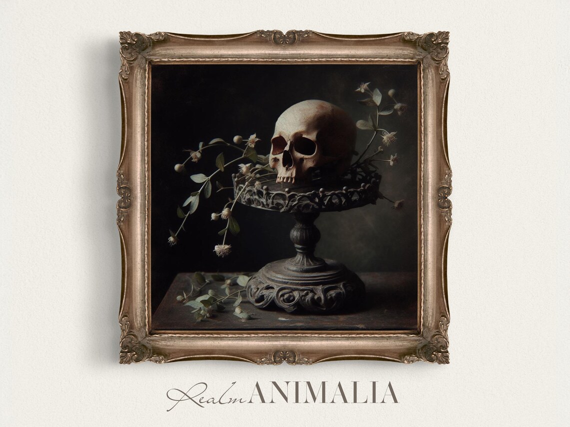 Skull Still Life Print, Vintage Victorian Gothic