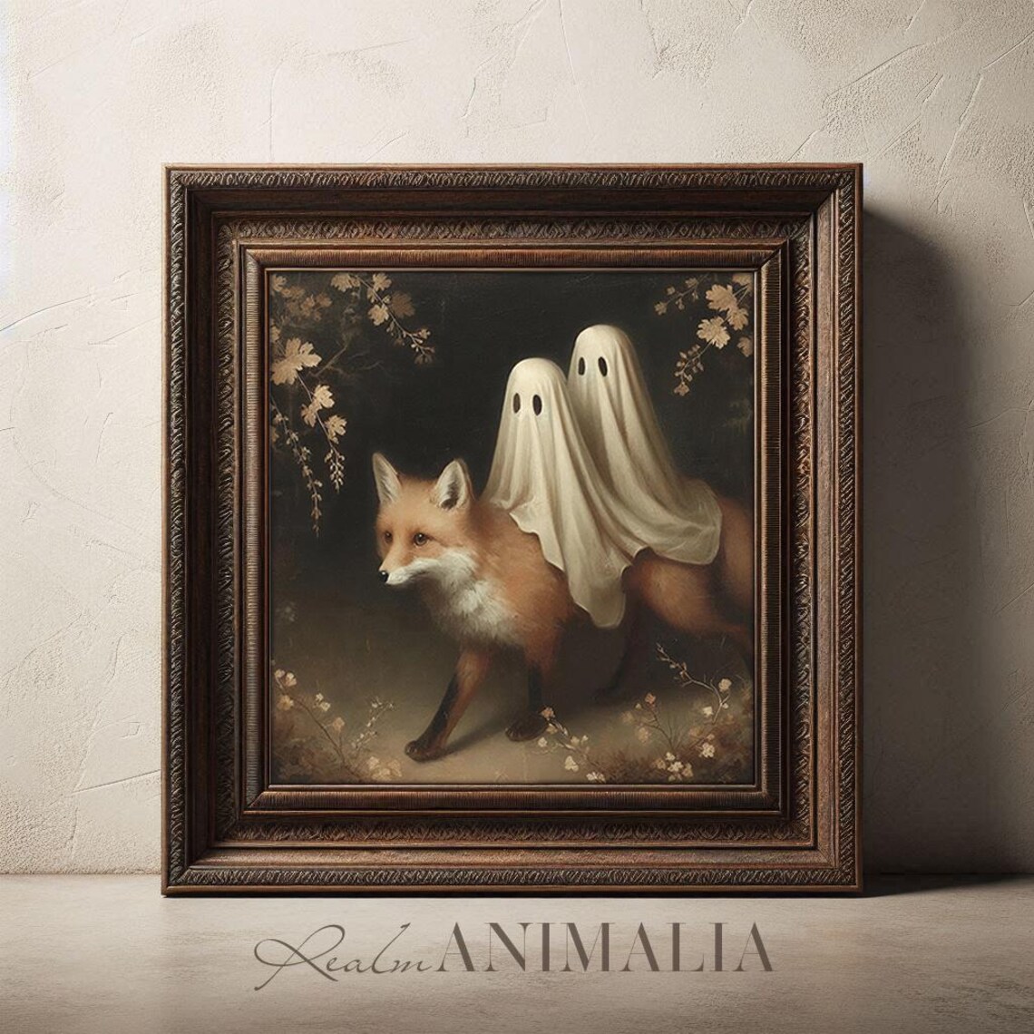 Two Ghosts Riding Red Fox Dark Autumn Forest Moody Halloween Art Poster - Image 3