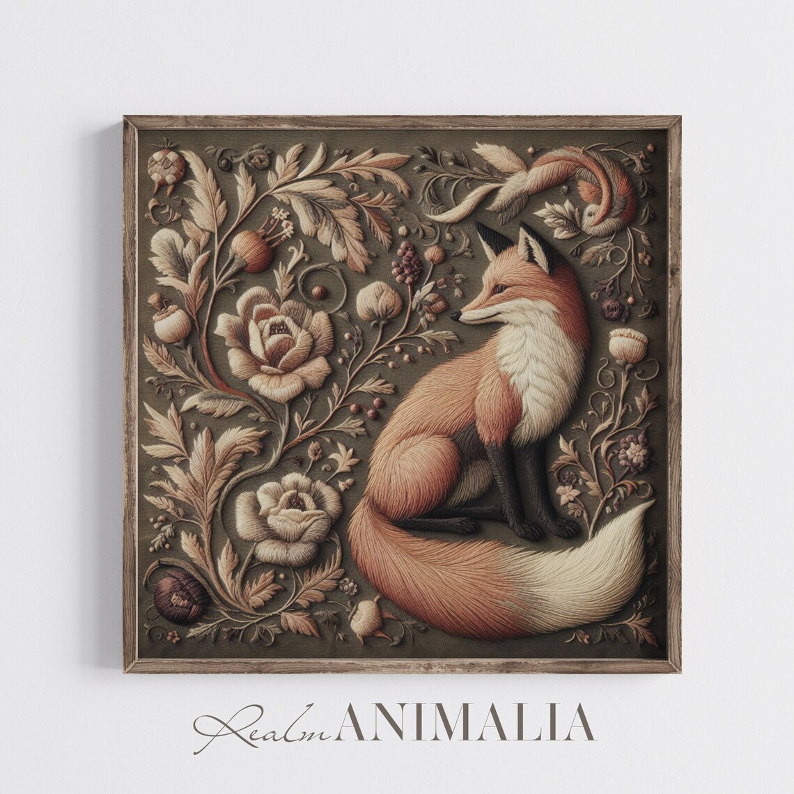 Fox Embroidery Print, Vintage Botanical Textile Art - Image 3