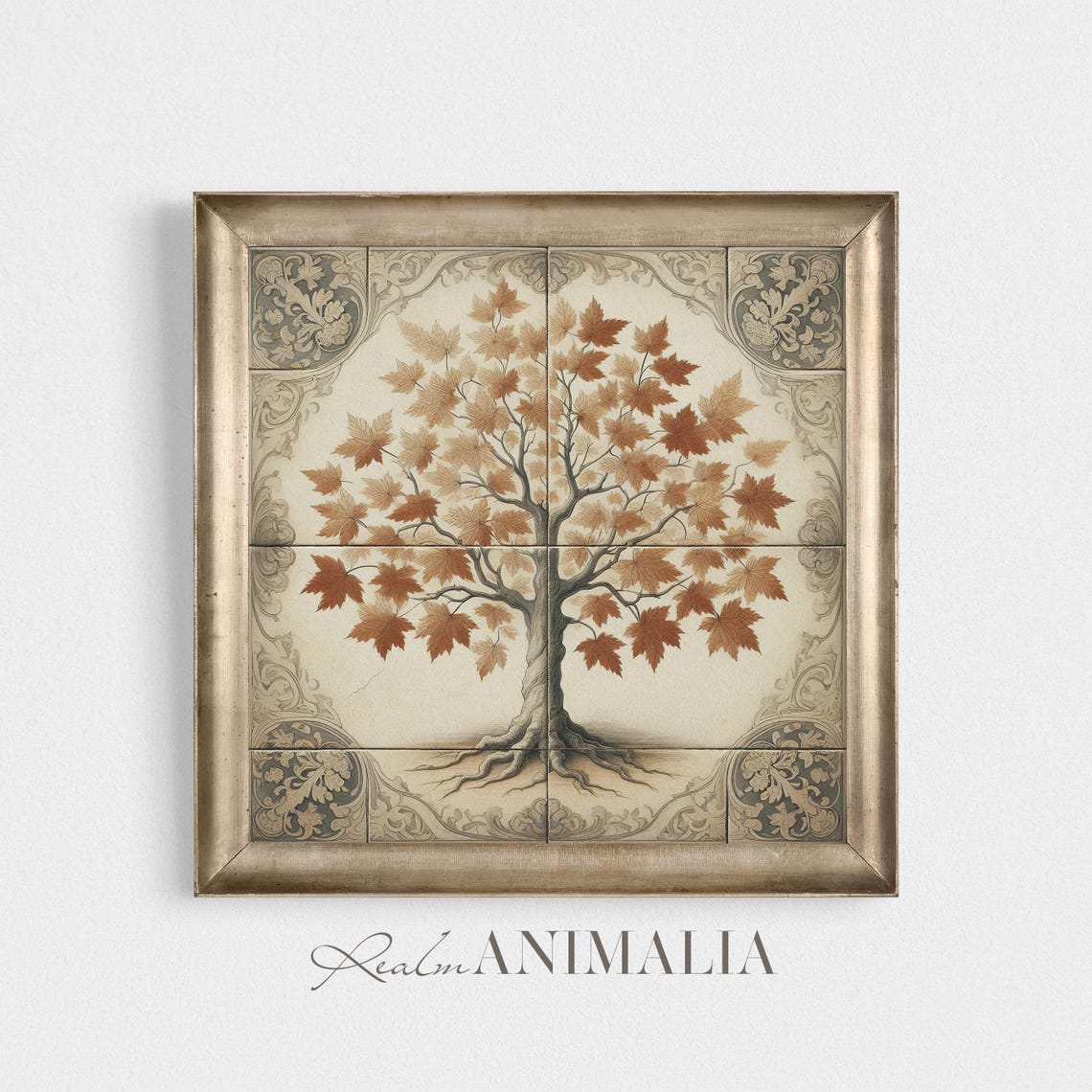 Fall Maple Tree On Vintage Ceramic Tile Antique Botanical Poster - Image 2