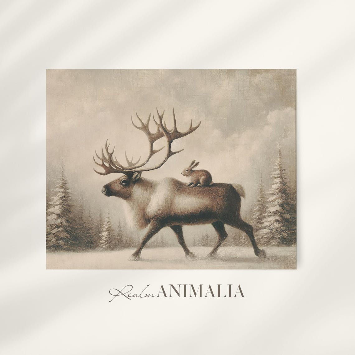 Winter Reindeer Painting Neutral Christmas Wall Art Nursery Room Christmas Holiday Art Prints Cute Whimsical Animal Art Wh131 - Image 3
