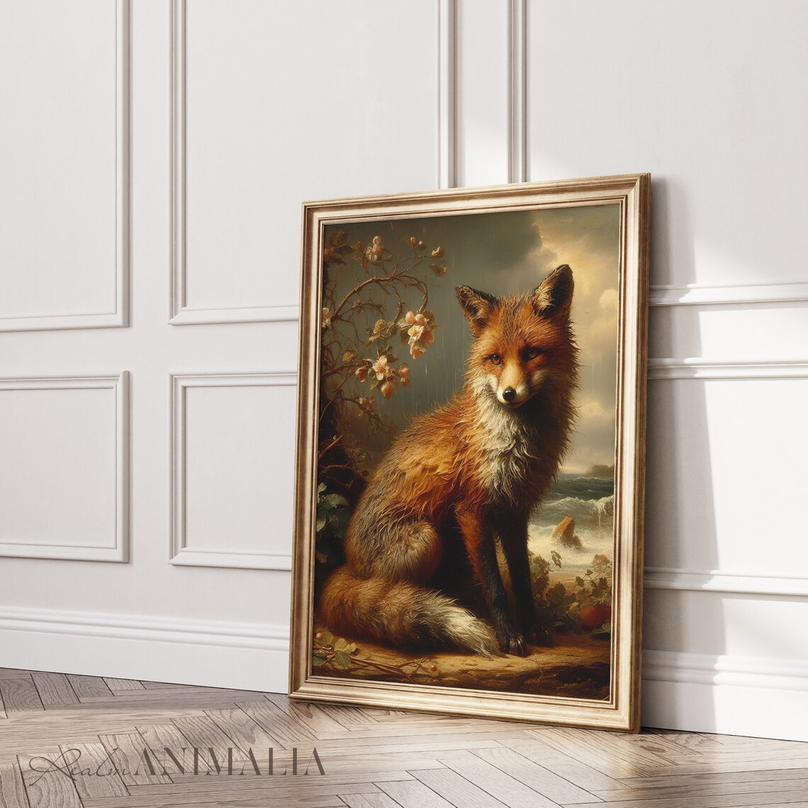 Vintage Fox Painting, Moody Red Fox Nature Art Print - Image 3