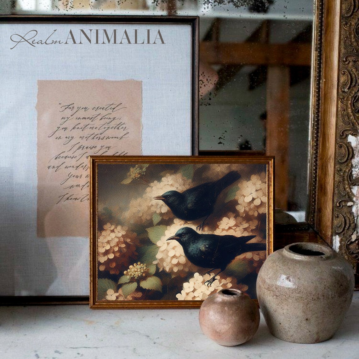 Blackbirds Vintage Bird Botanical Art Print - Image 3