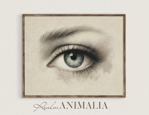 Lovers Eye Art Print Human Eye Illustration Moody Neutral Wall Art Anatomy Art Prints Eclectic Decor Blue Eye Drawing S137