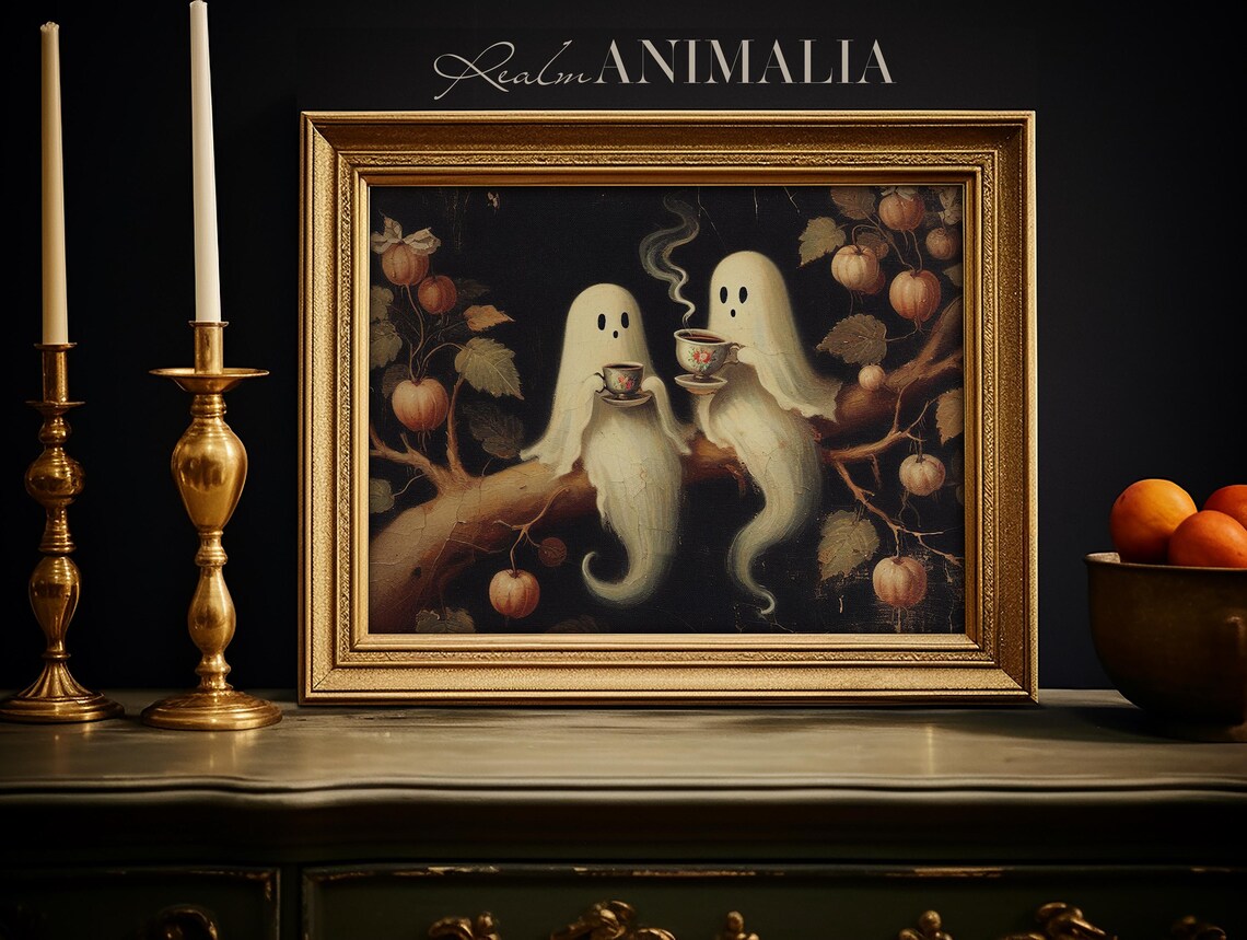 Vintage Folk Art Ghosts Art Print, Halloween - Image 3
