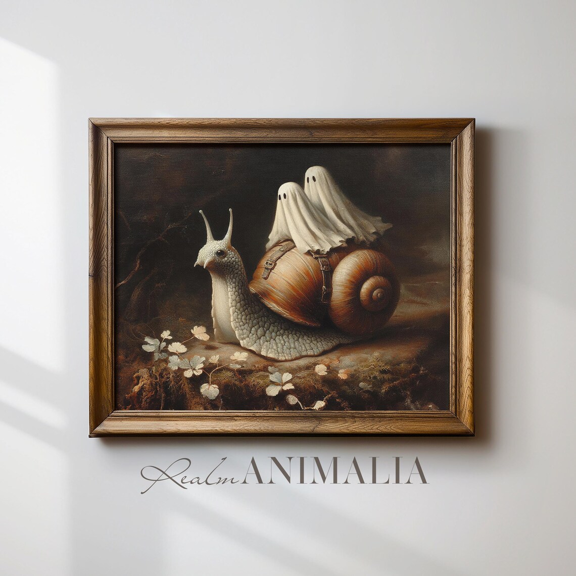 Little Ghosts Riding Snail Vintage Halloween Art Print - Image 4