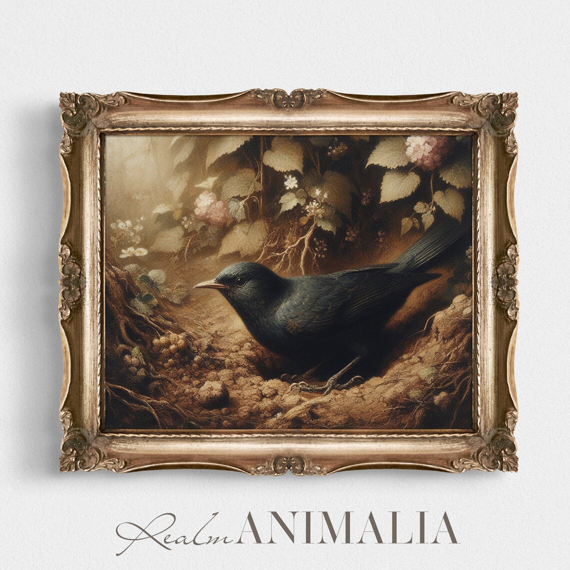 Vintage Blackbird Art Print, Moody Spring Wildlife - Image 4