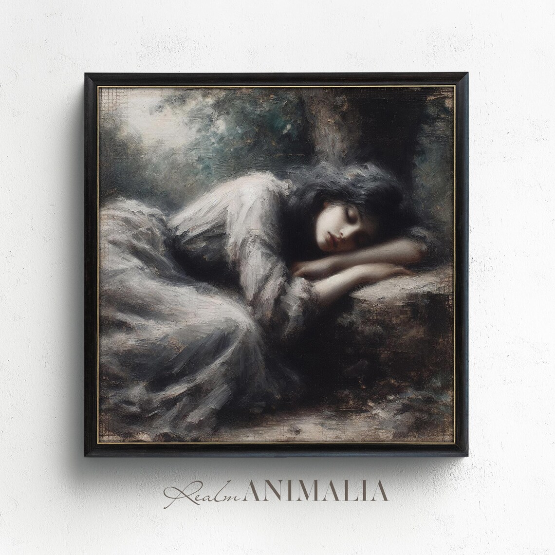 Sleeping Woman In Forest Dark Romantic Vintage Portrait Poster - Image 4