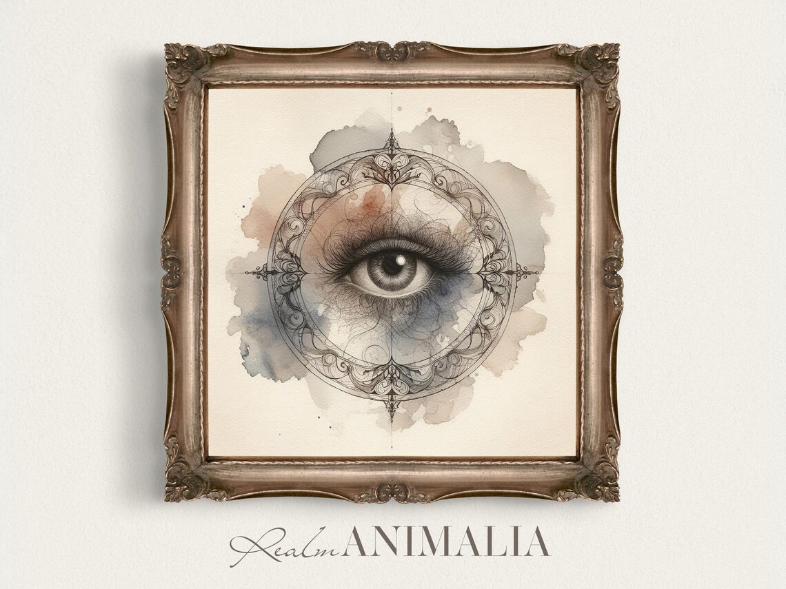 Lovers Eye Painting With Watercolor Wash In Filigree Circle Poster - Image 2