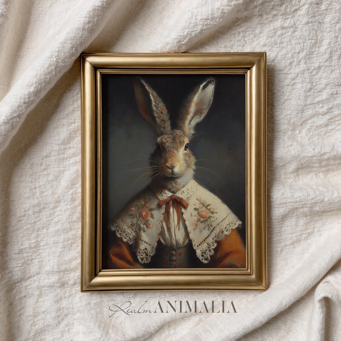 Hare In Victorian Dress Lace Collar Whimsical Portrait Poster - Image 2