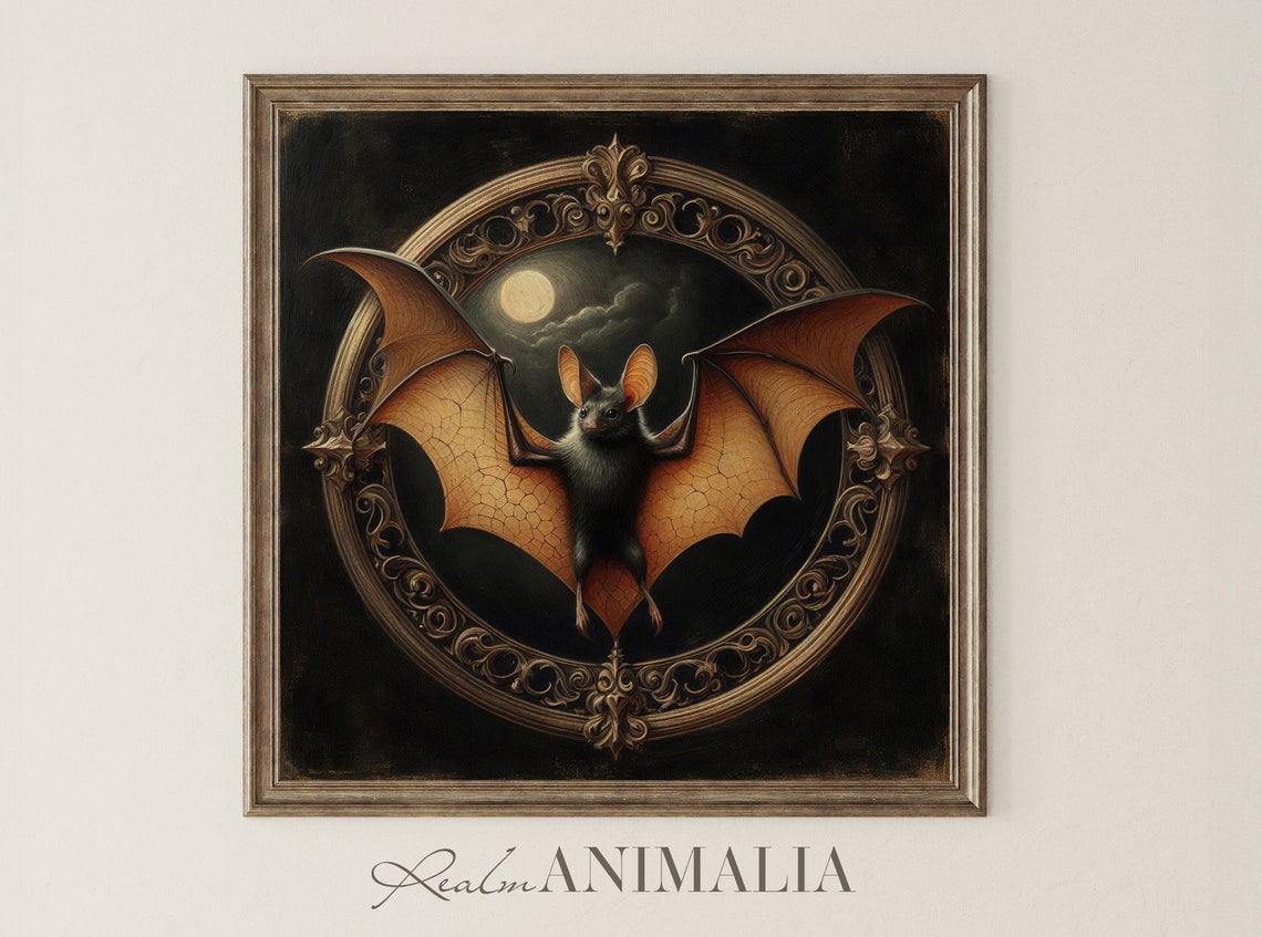 Moonlit Bat With Amber Wings Gothic Victorian Ornate Animal Art Print - Image 2