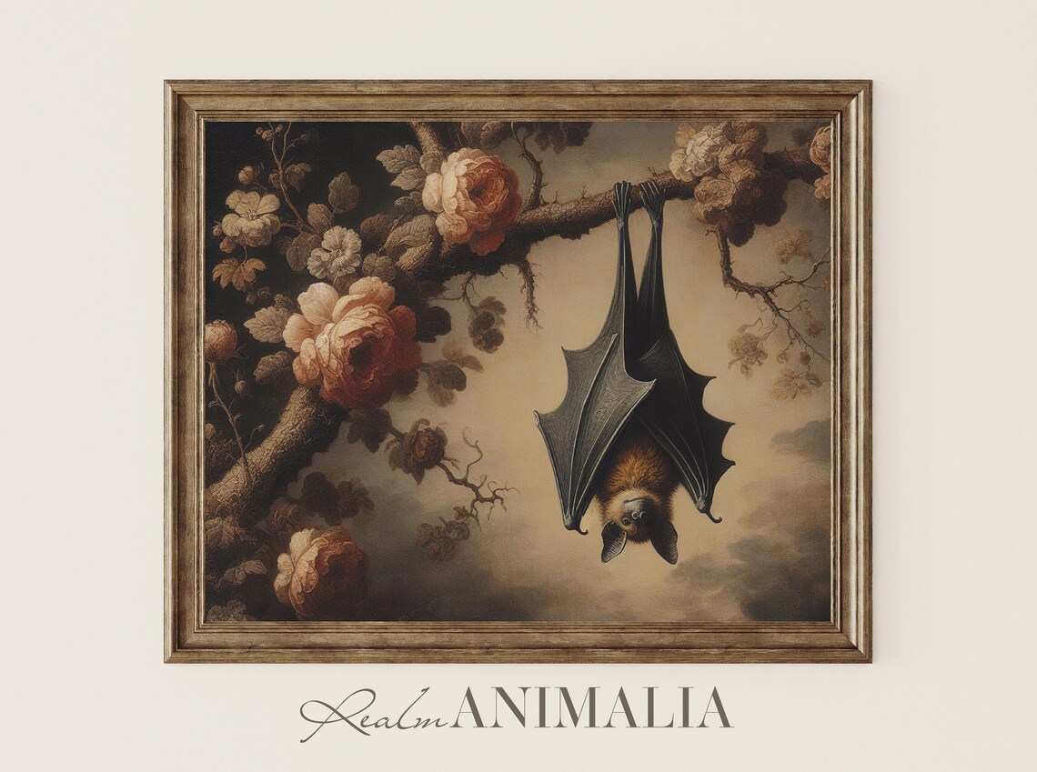 Hanging Bat Vintage Botanical Animal Art Print