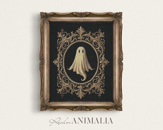 Ghost Tapestry Textile Art Print Moody Vintage Victorian Halloween Ghost Embroidery Fabric Wall Art Gothic Dark Academia Gh101