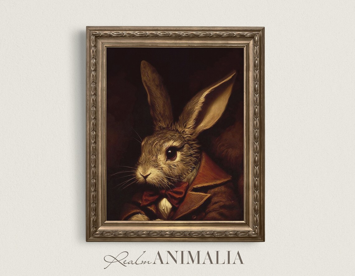 Storybook Rabbit In Vintage Coat And Bow Tie Portrait Painting Poster