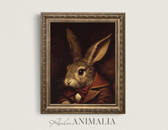 Vintage Storybook Rabbit Art Print Fairytale Wall Art Whimsical Fantasy Animal Painting Moody Bunny Rabbit Illustration Br009