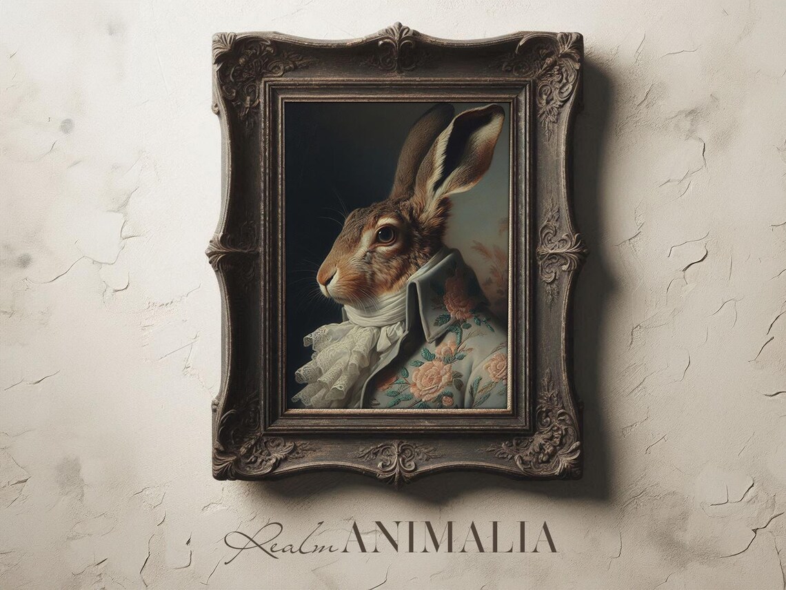 Victorian Rabbit Portrait Art Print, Whimsical Hare - Image 2